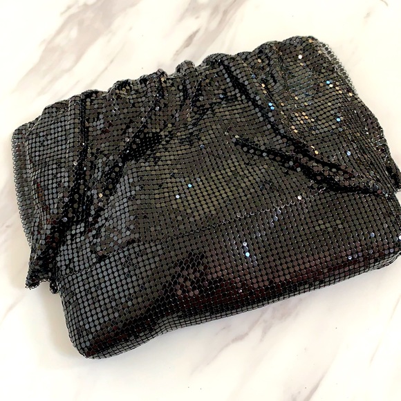 Mesh bag with drape front detail and strap, black - Picture 1 of 5